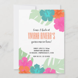 Invitation ANGLAIS quinceañera TROPICAL LUAU floral clair