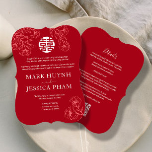Invitation Anglais vietnamien bilingue Mariage floral rouge