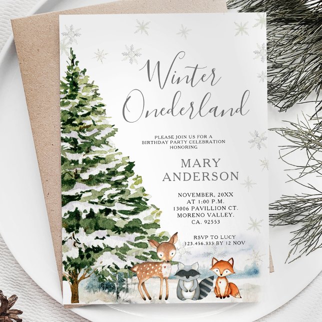 Invitation Animal à feuillage persistant Hiver Onederland 1er (Créateur téléchargé)