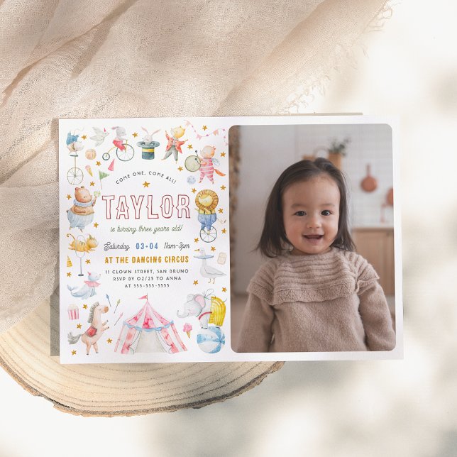 Invitation Animal Circus | Carnaval d'aquarelle photo anniver (Créateur téléchargé)