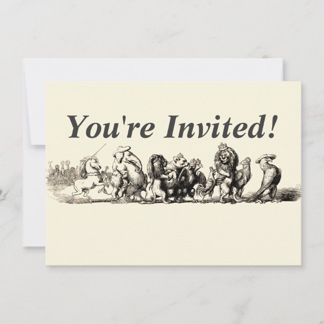 Invitation Animal Cute Art Unicorn Elephant Lion Zoo (Devant)
