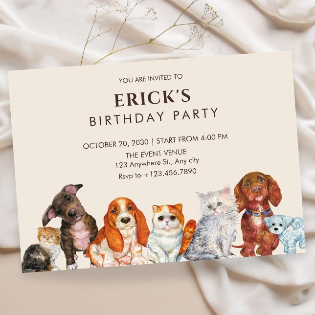 Invitation Animal de compagnie adorable, anniversaire de chie (Créateur téléchargé)