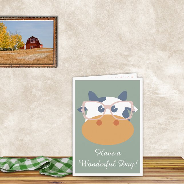 Invitation Animal de ferme Anniversaire Vache vert rose (Farm Animal Cow  Green Background)