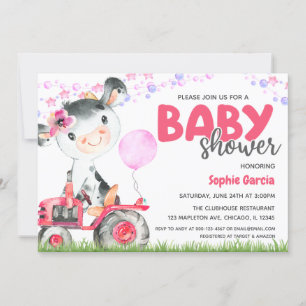 Invitation Animal de ferme Baby Girl Cow Baby shower Invitati