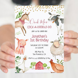 Invitation Animal de ferme Oink Moo Cockadoodle Doo Anniversa