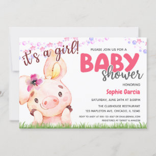 Invitation Animal de ferme Piggy bébé Cochon fille Baby showe