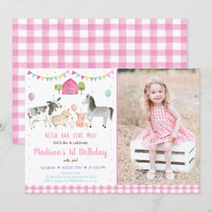 Invitation Animal de ferme Pink Gold Ballotte Anniversaire