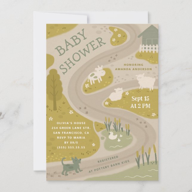Invitation Animal de ferme Rustique Pays Baby shower rural (Devant)
