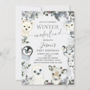 Invitation Animal de l'Arctique Hiver Onederland Premier anni