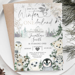 Invitation Animal d'hiver Onederland Flocon de neige 1er anni
