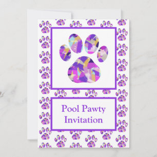 Invitation Animal Patte Violet Silhouette Pool Pawty Violet