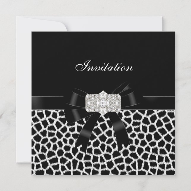 Invitation Animal Print Noir Blanc Bijou Bow (Devant)