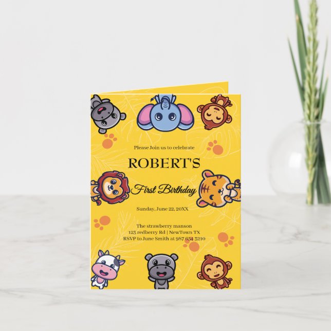 Invitation animal sauvage premier anniversaire (Devant)