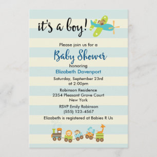 Invitation Animal Toy Train et avion Baby Boy Douche