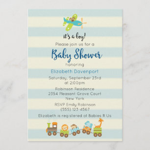 Invitation Animal Toy Train et avion Baby Boy Douche