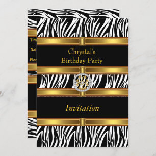 Invitation Animal Zebra Imprimer Gold Anniversaire