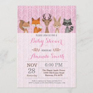 Invitation animale de baby shower de fille de
