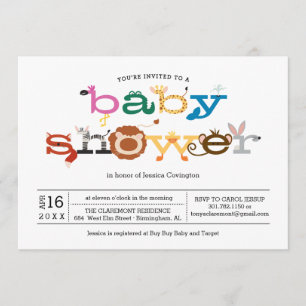 Invitation animale de baby shower de thème de zoo