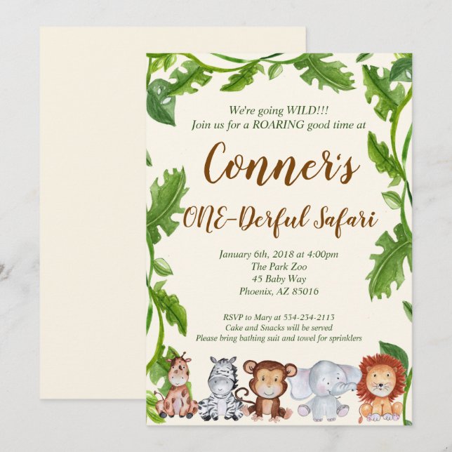 Invitation animale de fête d'anniversaire de (Devant / Derrière)