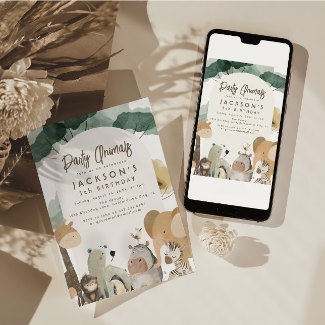 Invitation Animaux à l'aquarelle Fête d'anniversaire (Créateur téléchargé)