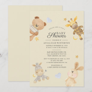 Invitation Animaux aquarelles mignons pour une baby shower mo