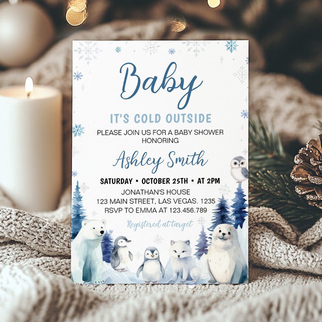 Invitation Animaux arctiques Baby shower d'hiver bleu Invitat (Créateur téléchargé)