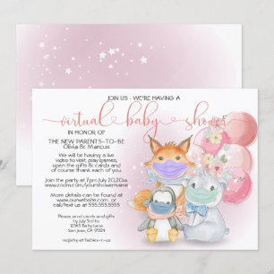 Invitation Animaux arctiques roses dans les masques Baby show