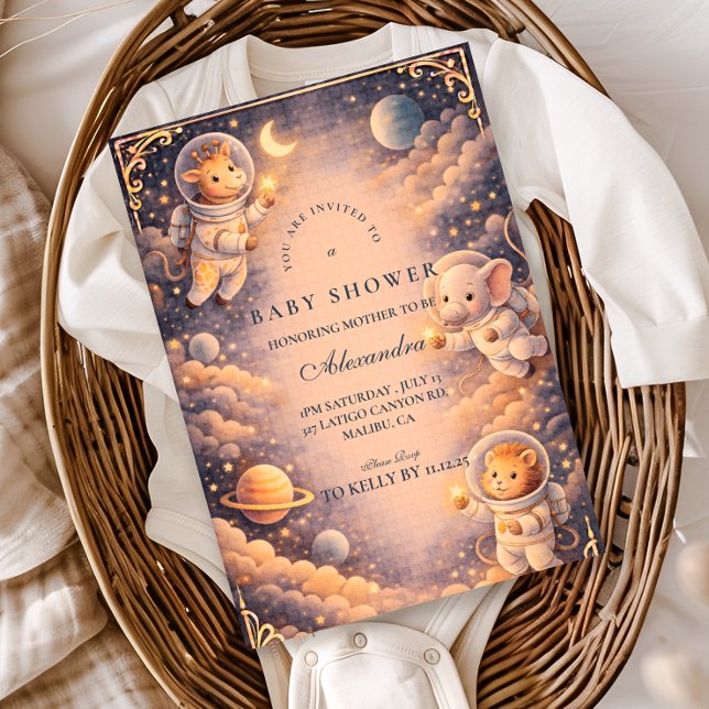 Invitation Animaux astronautes Baby Shower Espace (Créateur téléchargé)