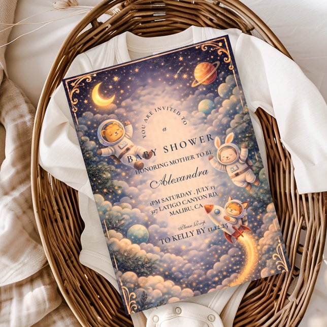 Invitation Animaux astronautes Baby Shower Espace (Créateur téléchargé)