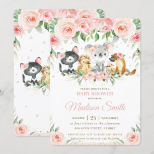 Invitation Animaux australiens Baby shower floral rose