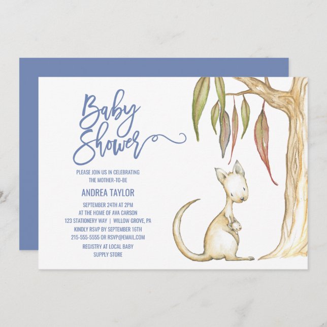 Invitation Animaux australiens | Baby shower Kangaroo & Joey (Devant / Derrière)