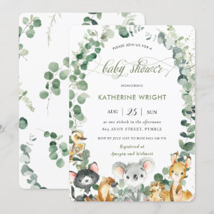 Invitation Animaux australiens Eucalyptus Baby shower de verd