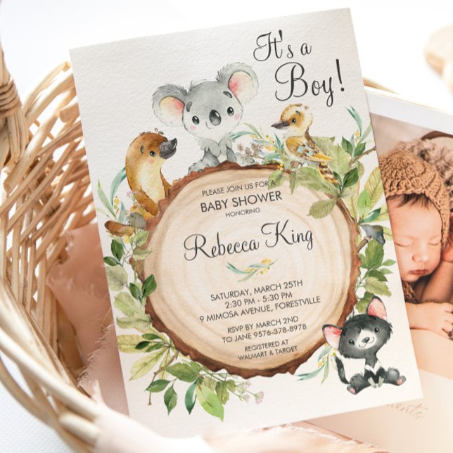 Invitation Animaux australiens Koala Baby shower Neutre Garço (Créateur téléchargé)