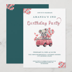 Invitation Animaux australiens Koala Bleu ANNIVERSAIRE