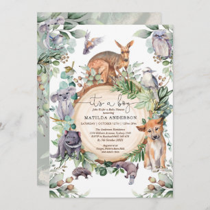 Invitation Animaux australiens Végétation Baby shower Eucalyp