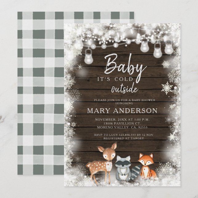 Invitation Animaux Baby shower Il fait froid dehors Douche (Devant / Derrière)