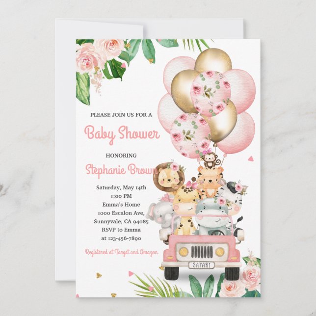 Invitation Animaux Ballons pour Baby Shower (Devant)