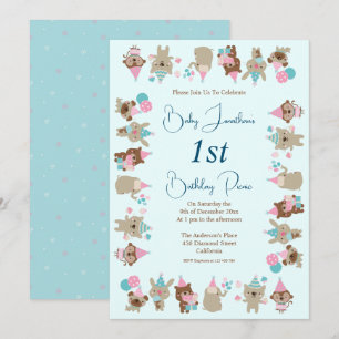 Invitation Animaux Bébés Mignons Pique-Nique 1er Anniversaire