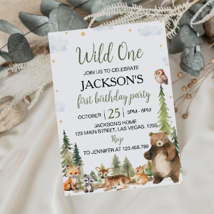 Invitation Animaux boisés mignons Sauvages Un 1er anniversair