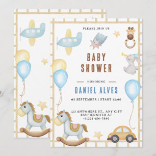 Invitation Animaux boisés modernes Baby shower Boy Inv.