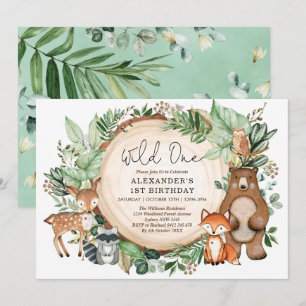 Invitation Animaux botaniques mignons Sauvages Un Anniversair