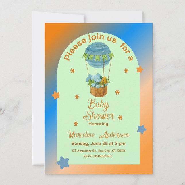 Invitation Animaux Chaud Air Balloon Panier Baby shower garço (Devant)