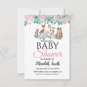 Invitation Animaux de Bébé Mignons Floraux de la Forêt Baby