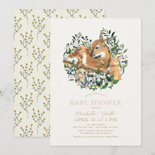 Invitation Animaux de bois Baby shower de végétation de lapin