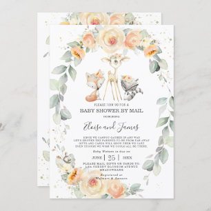 Invitation Animaux de bois Baby shower floral jaune par courr
