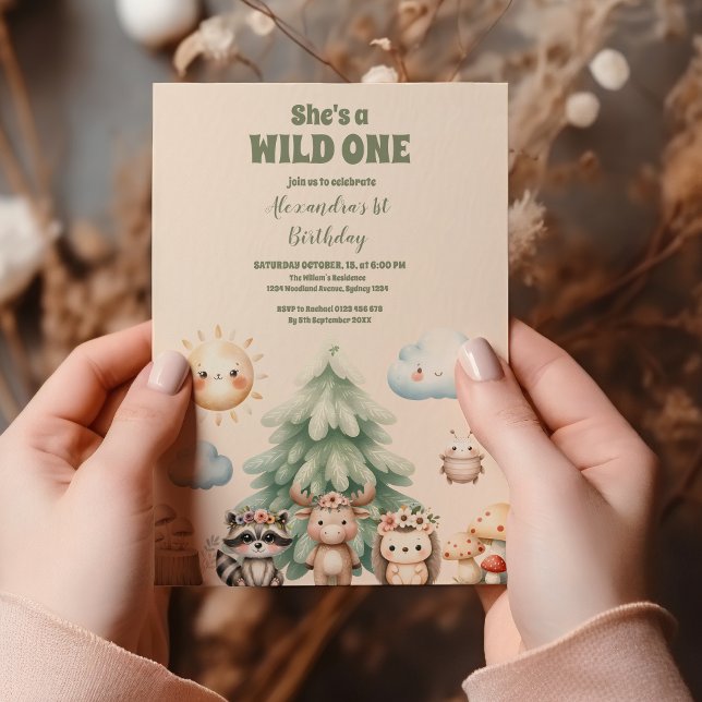 Invitation Animaux de bois doux 1er anniversaire (Créateur téléchargé)