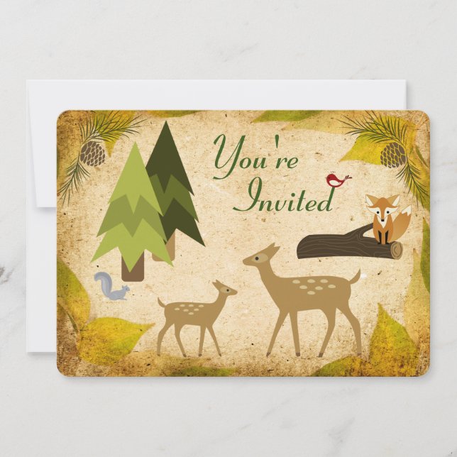 Invitation Animaux de cerfs et de forêts 1er anniversaire Inv (Devant)