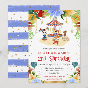 Invitation Animaux de cirque à l'aquarelle pour l'anniversair