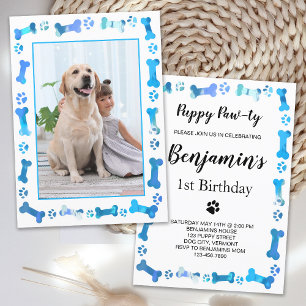 Invitation Animaux de compagnie Photo Blue Empreintes de patt