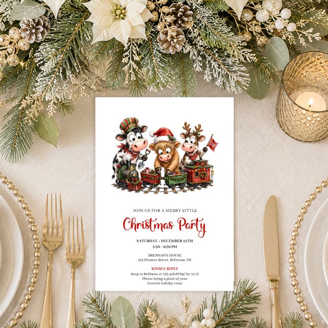 Invitation Animaux de dessin animé adorables et excentriques  (Adorable Quirky Animals Cartoon Christmas Party Invitation

)